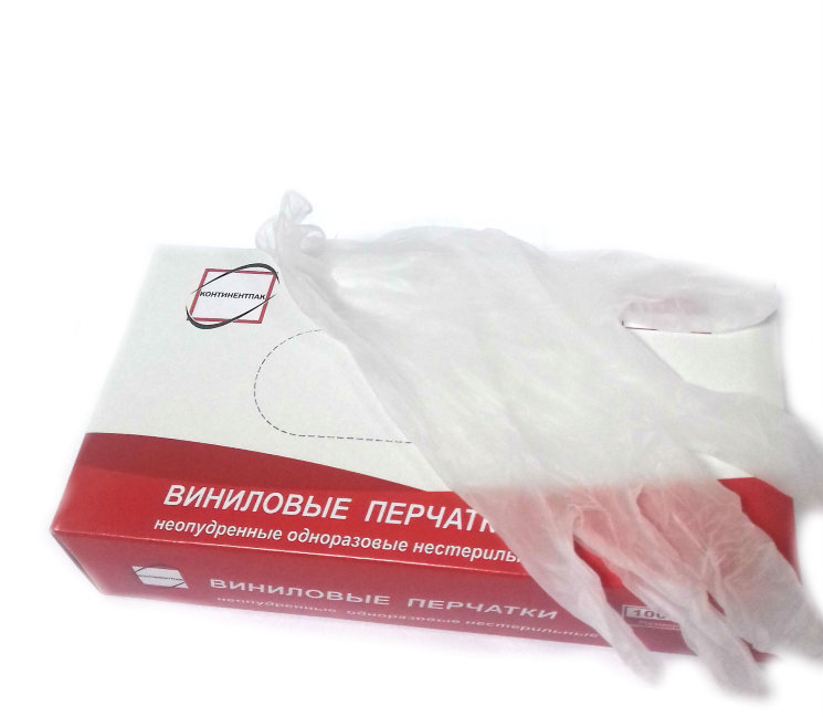 Перчатка виниловая неопудренная Континент 100шт/упак размер L в Крыму