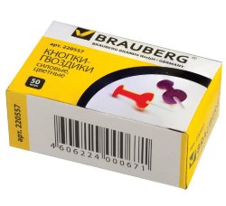 Силовые кнопки-гвоздики BRAUBERG цветные, 50шт., в карт. коробке