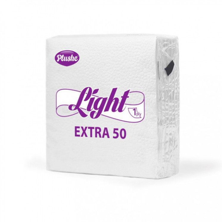 Салфетка бумажная 22,5 Plushe Light Extra 50 1 слой,40 листов,белая,сплошное,35 в упаковке  в Крыму