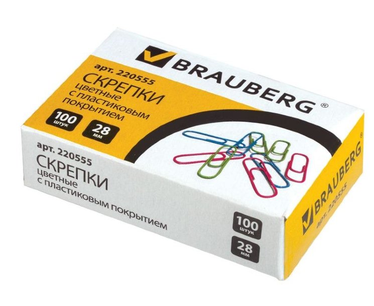 Скрепки BRAUBERG 28 мм цветные, 100 шт., в картонной коробке в Крыму
