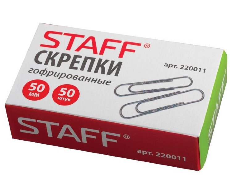 Скрепки STAFF, 50 мм, металлические,гофрированные, 50 шт., в картонной коробке в Крыму