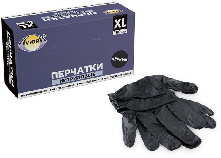Перчатки нитриловые Aviora неопудр. ХL (100)  черные 10 уп/пак в Крыму