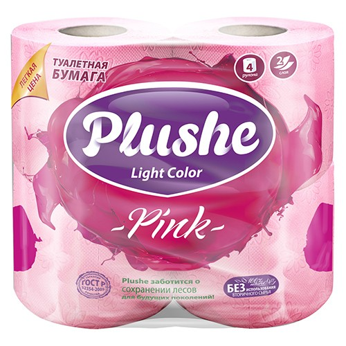 Туалетная бумага PLUSHE Light  Color Розовая 2-х слойная 15м 4рулона  в Крыму