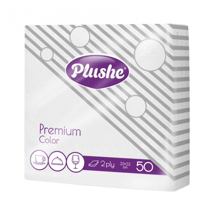 Салфетки бумажные 2-слоя Plushe Premium Color 50л, белая16/уп) в Крыму
